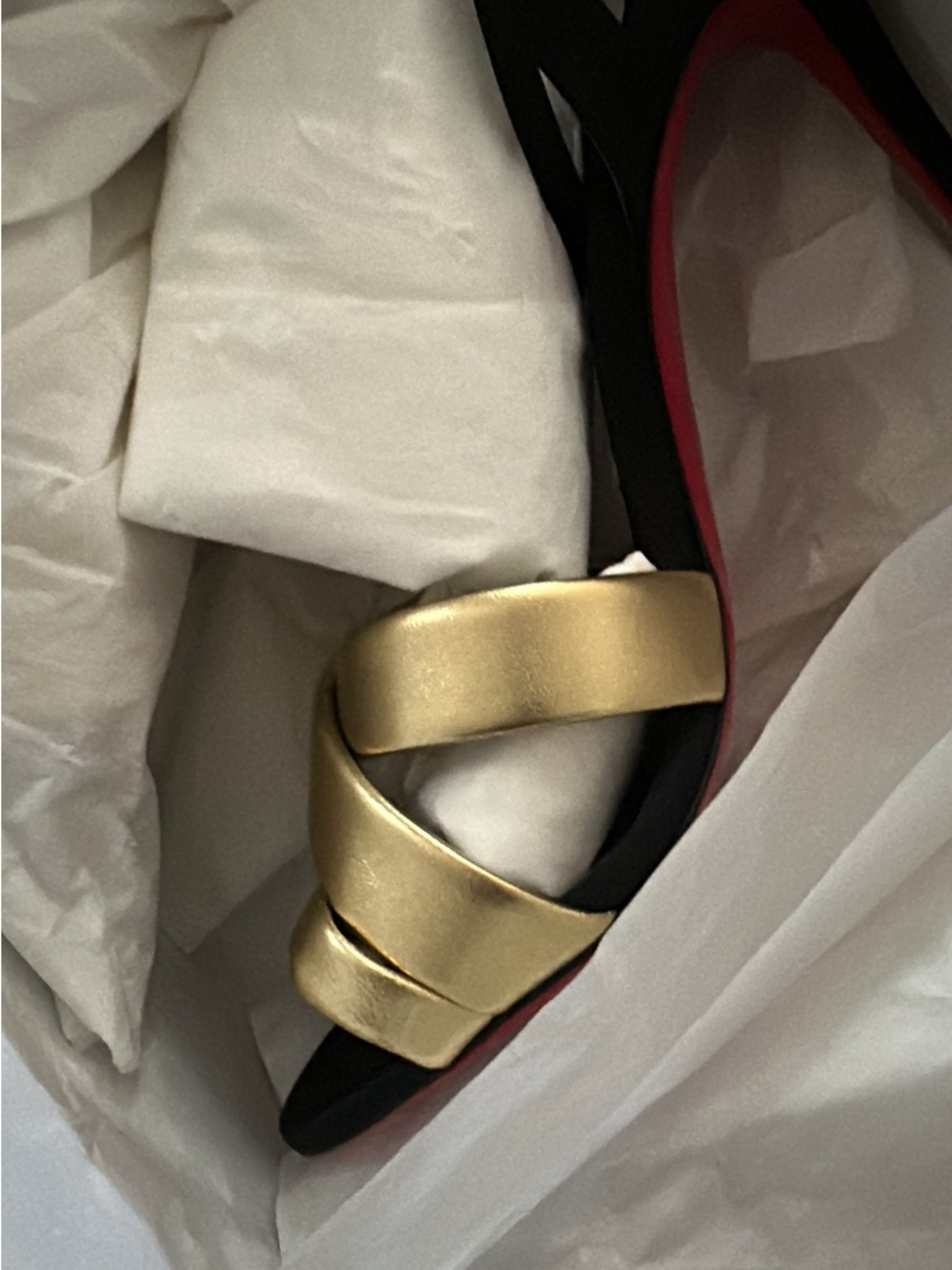 Christian Louboutin Gold and Black Strappy Stiletto Sandals - Picture 4 of 6